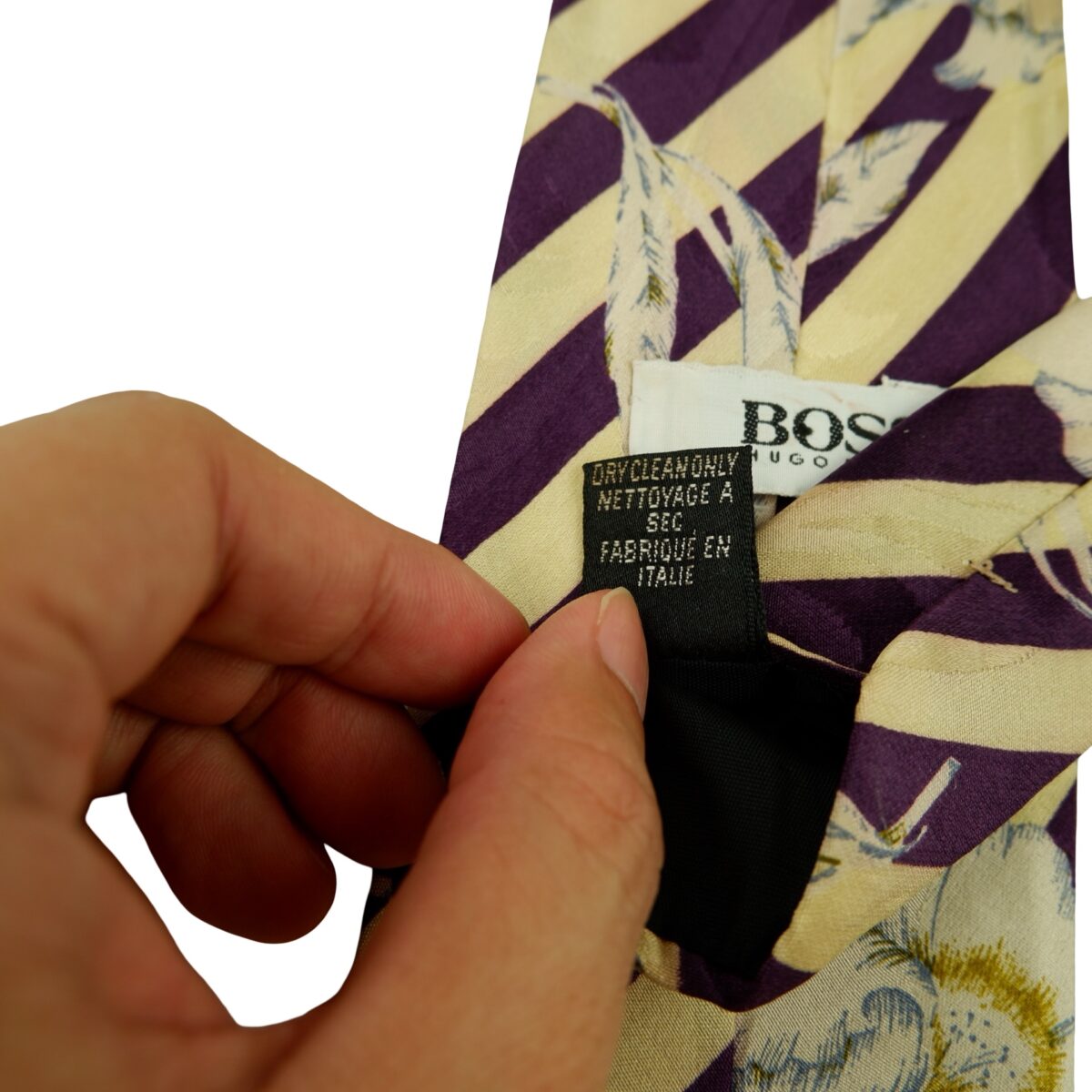 a16424 11 Hugo Boss Tie Silk Beige Purple Stripe Italy (US Import Tax Included) มุมที่ 11