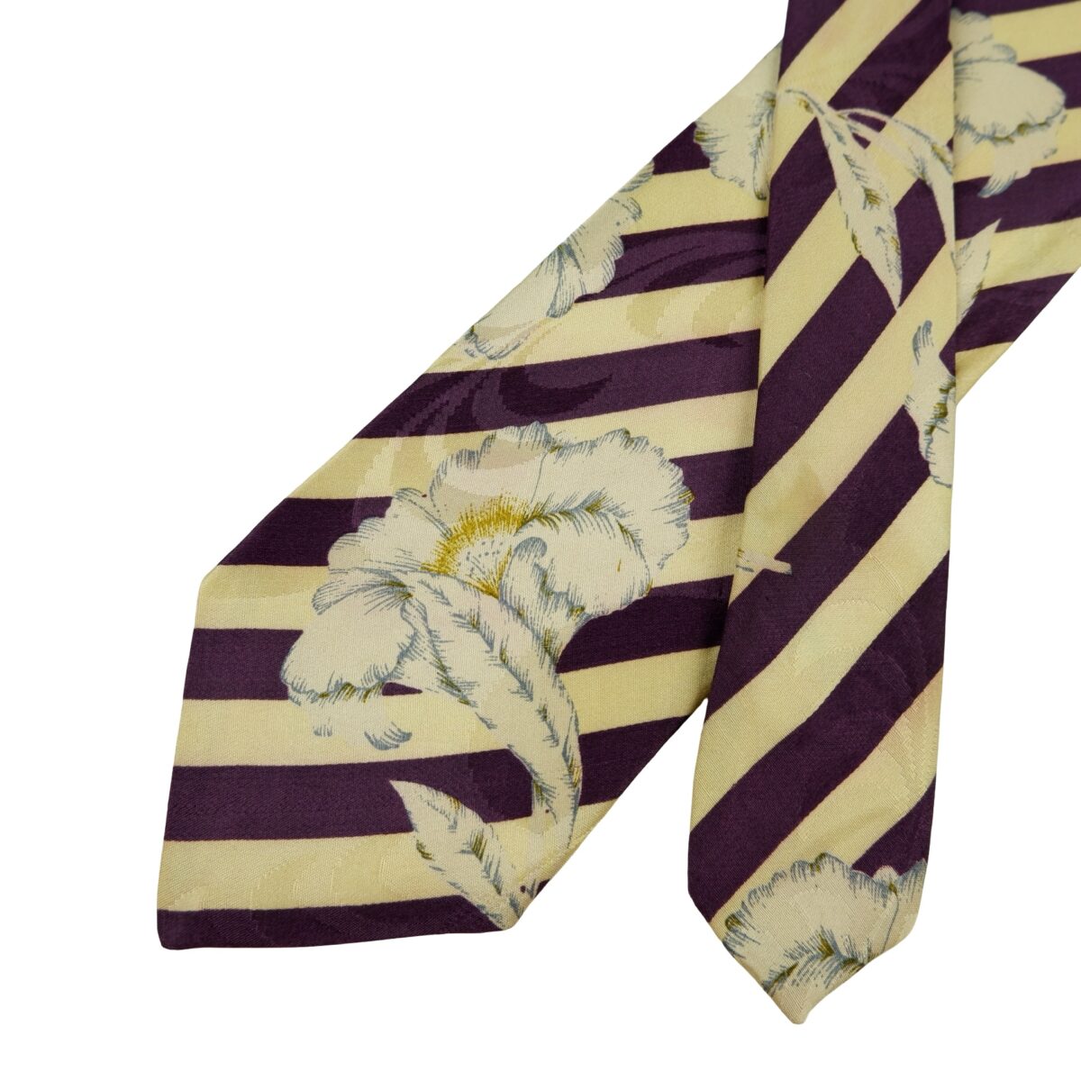 a16424 2 Hugo Boss Tie Silk Beige Purple Stripe Italy (US Import Tax Included) มุมที่ 2