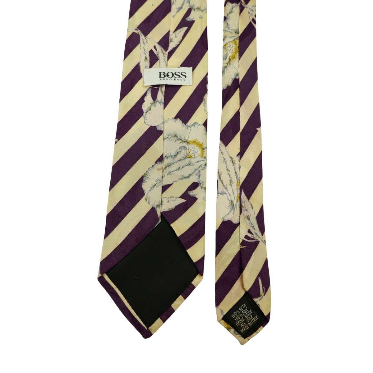a16424 4 Hugo Boss Tie Silk Beige Purple Stripe Italy (US Import Tax Included) มุมที่ 4