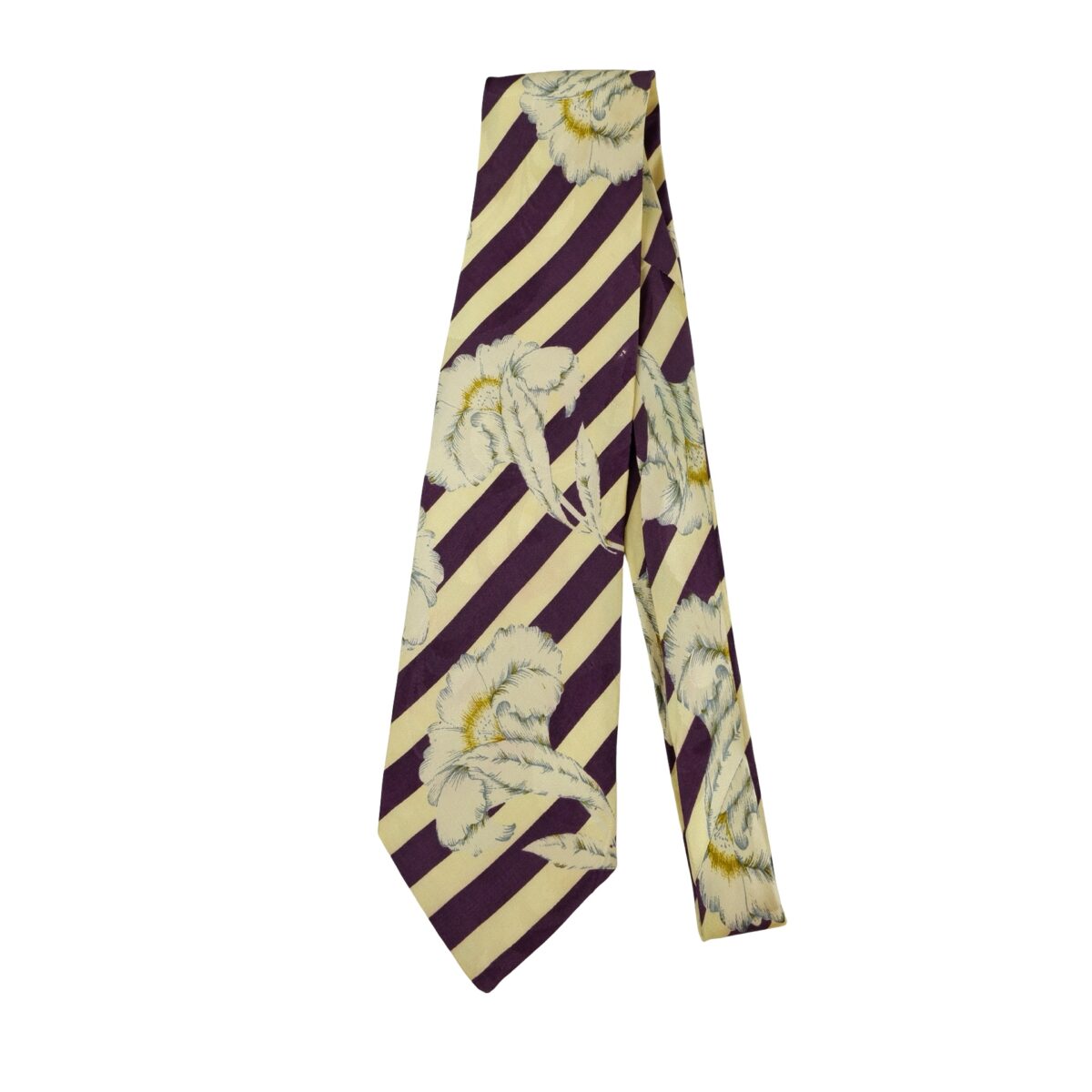 a16424 5 Hugo Boss Tie Silk Beige Purple Stripe Italy (US Import Tax Included) มุมที่ 5