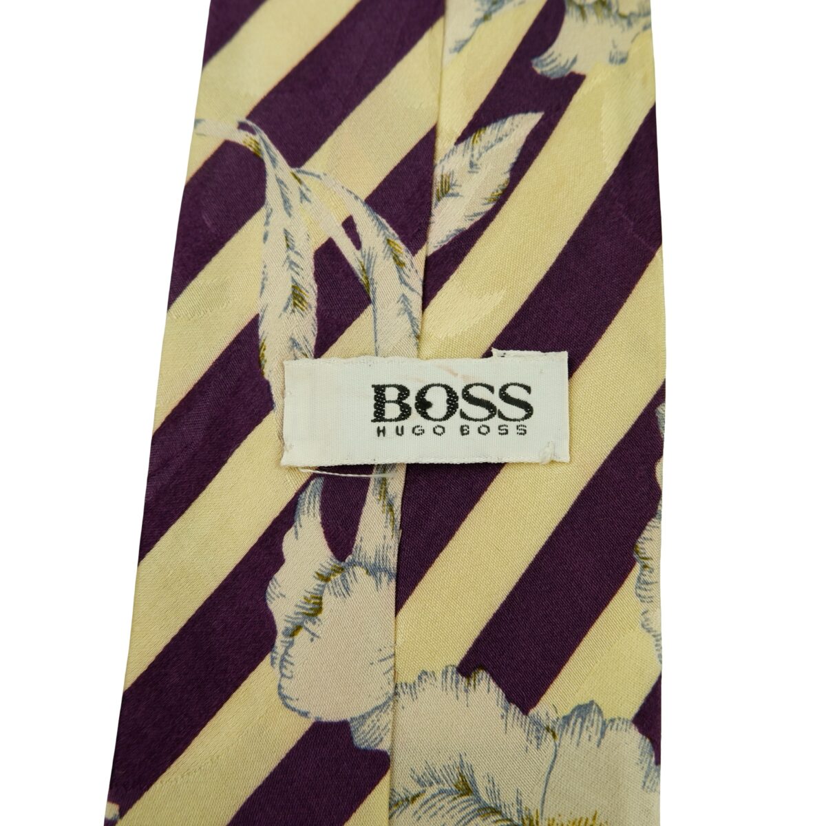 a16424 9 Hugo Boss Tie Silk Beige Purple Stripe Italy (US Import Tax Included) มุมที่ 9