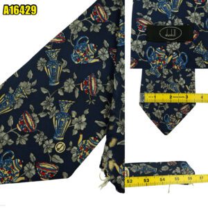 Dunhill Tie Silk Navy Floral Vine Pattern Italy (US Import Tax Included) มุมที่ 1