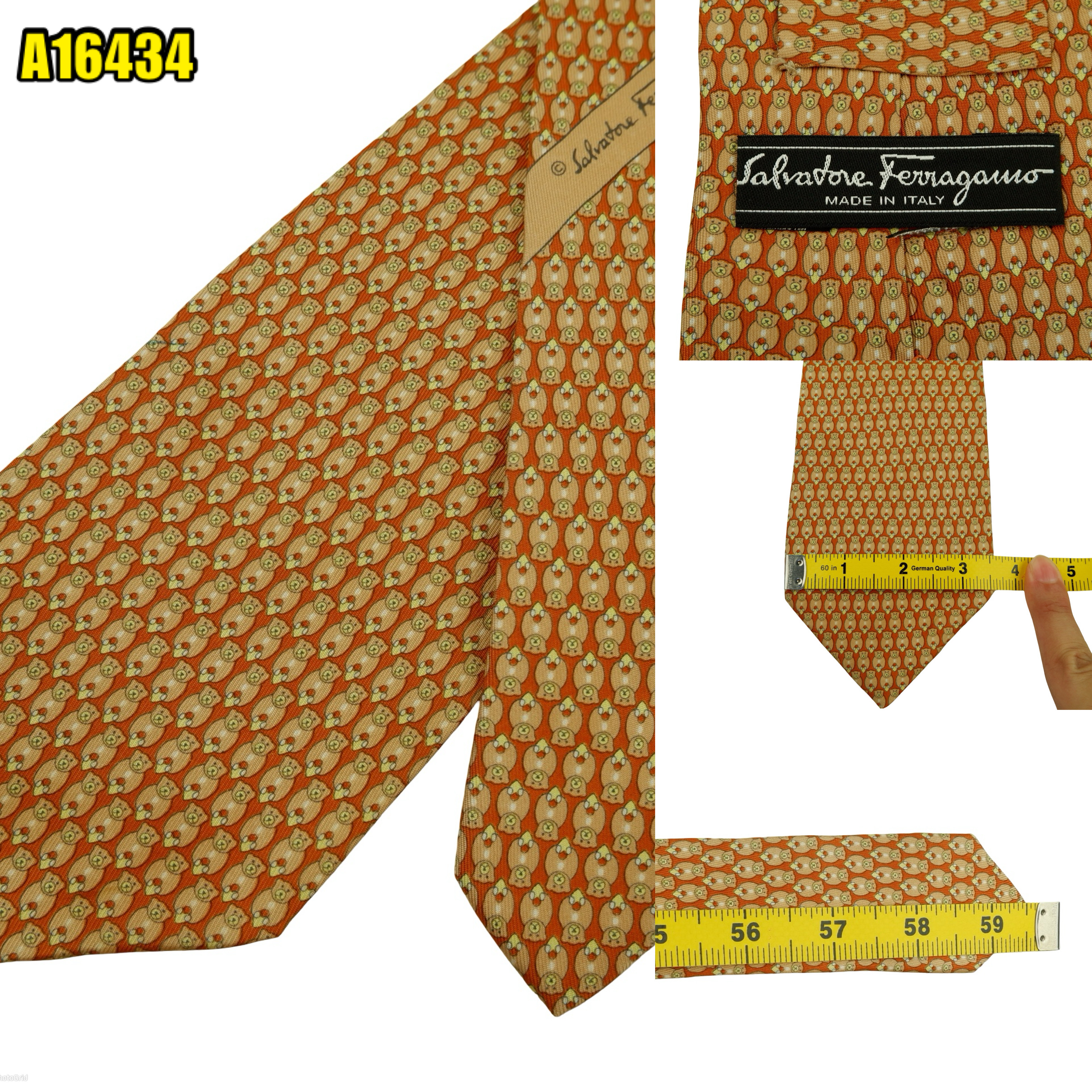 created by photogrid Salvatore Ferragamo Tie Silk Brown Animal Pattern Italy (US Import Tax Included) มุมที่ 1
