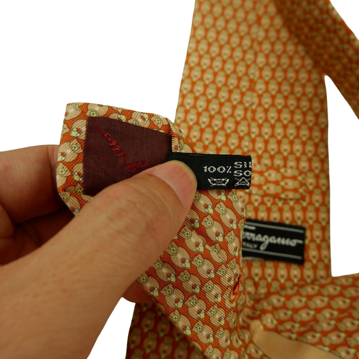 a16434 10 Salvatore Ferragamo Tie Silk Brown Animal Pattern Italy (US Import Tax Included) มุมที่ 10