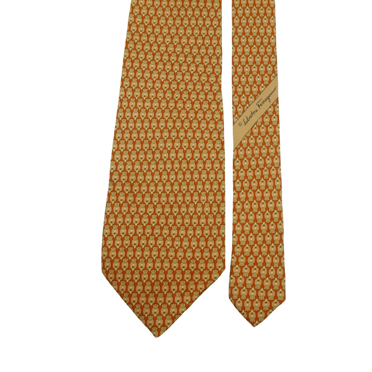 a16434 3 Salvatore Ferragamo Tie Silk Brown Animal Pattern Italy (US Import Tax Included) มุมที่ 3