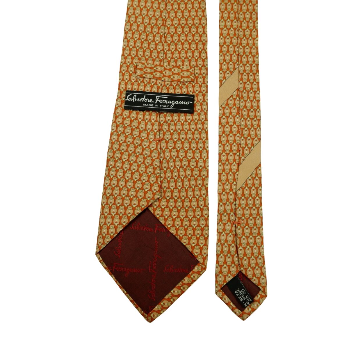 a16434 4 Salvatore Ferragamo Tie Silk Brown Animal Pattern Italy (US Import Tax Included) มุมที่ 4