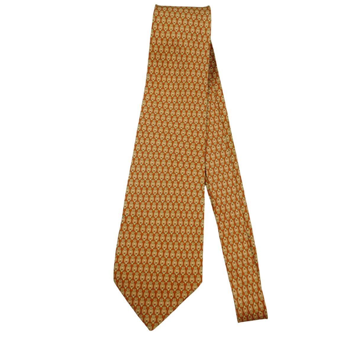 a16434 5 Salvatore Ferragamo Tie Silk Brown Animal Pattern Italy (US Import Tax Included) มุมที่ 5