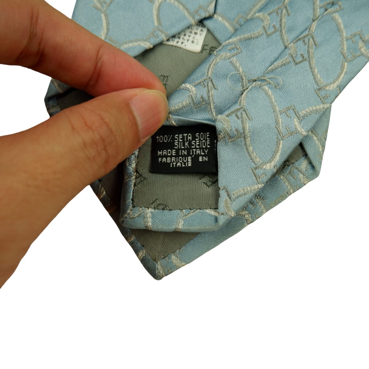a16438 10 Fendi Tie Silk Light Blue Geometric Italy (US Import Tax Included) มุมที่ 10