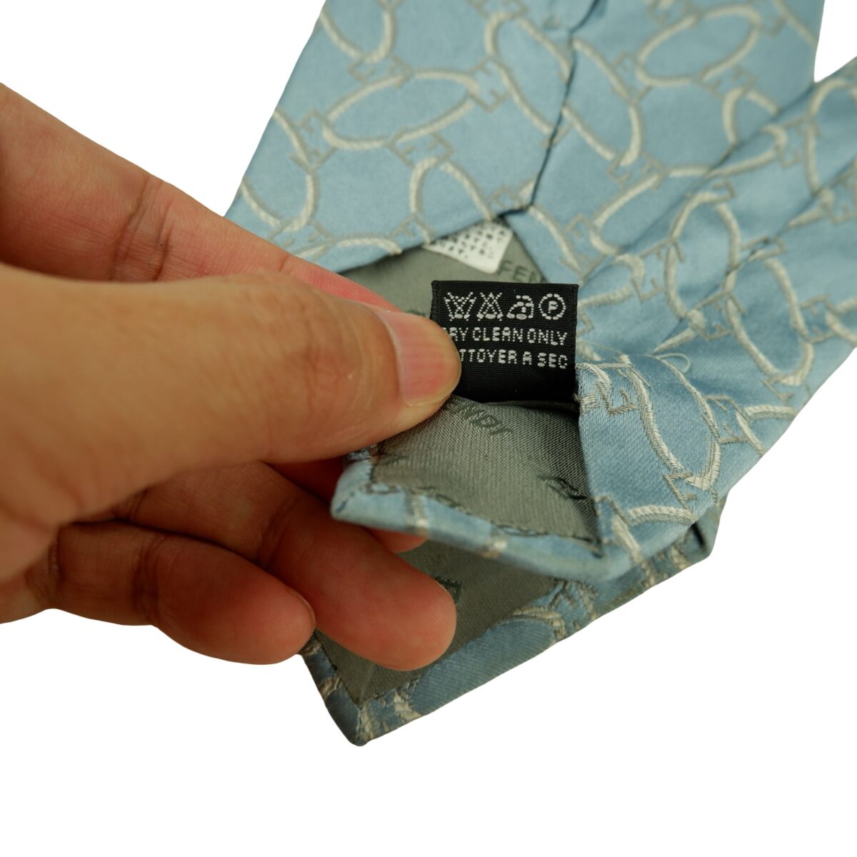 a16438 11 Fendi Tie Silk Light Blue Geometric Italy (US Import Tax Included) มุมที่ 11