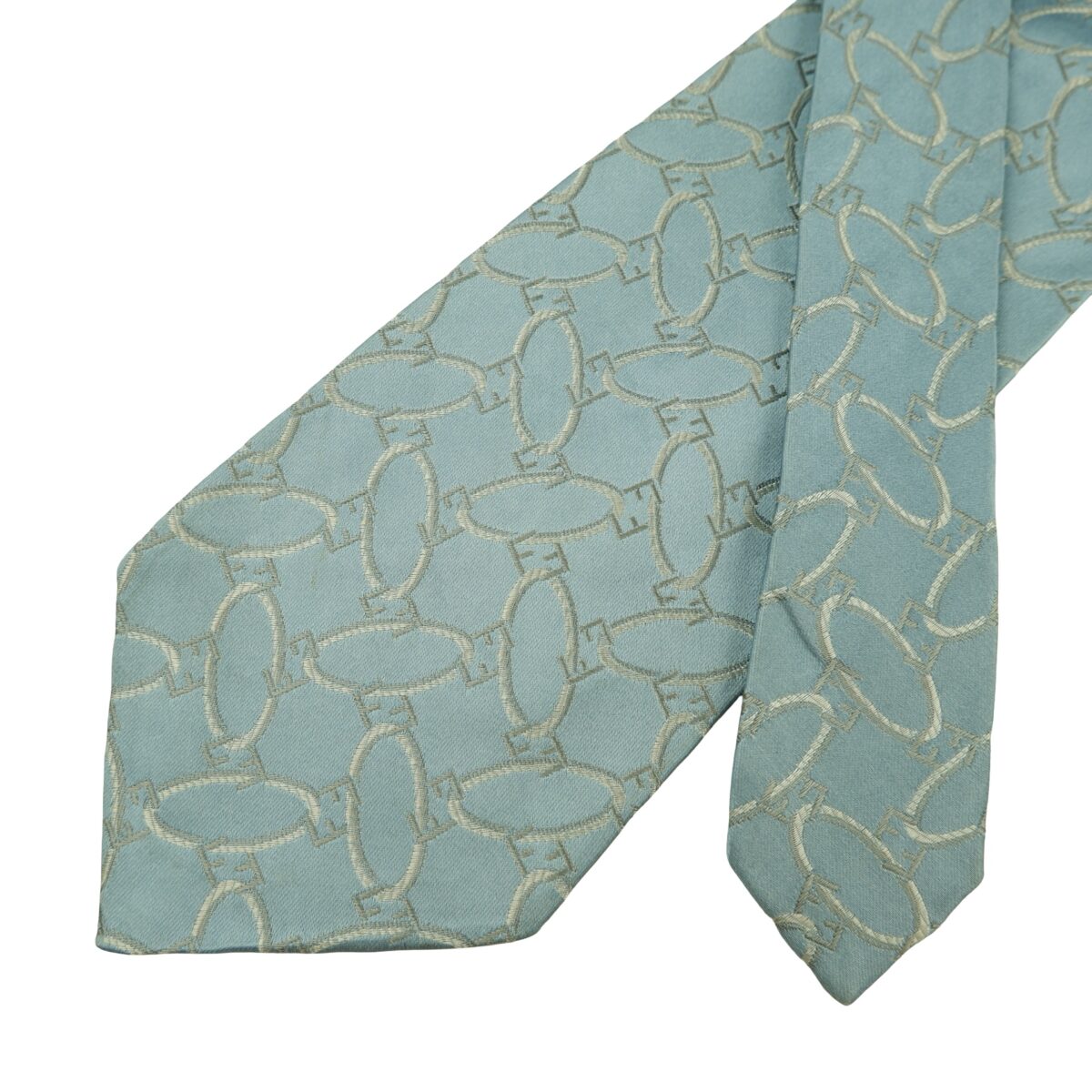 a16438 2 Fendi Tie Silk Light Blue Geometric Italy (US Import Tax Included) มุมที่ 2