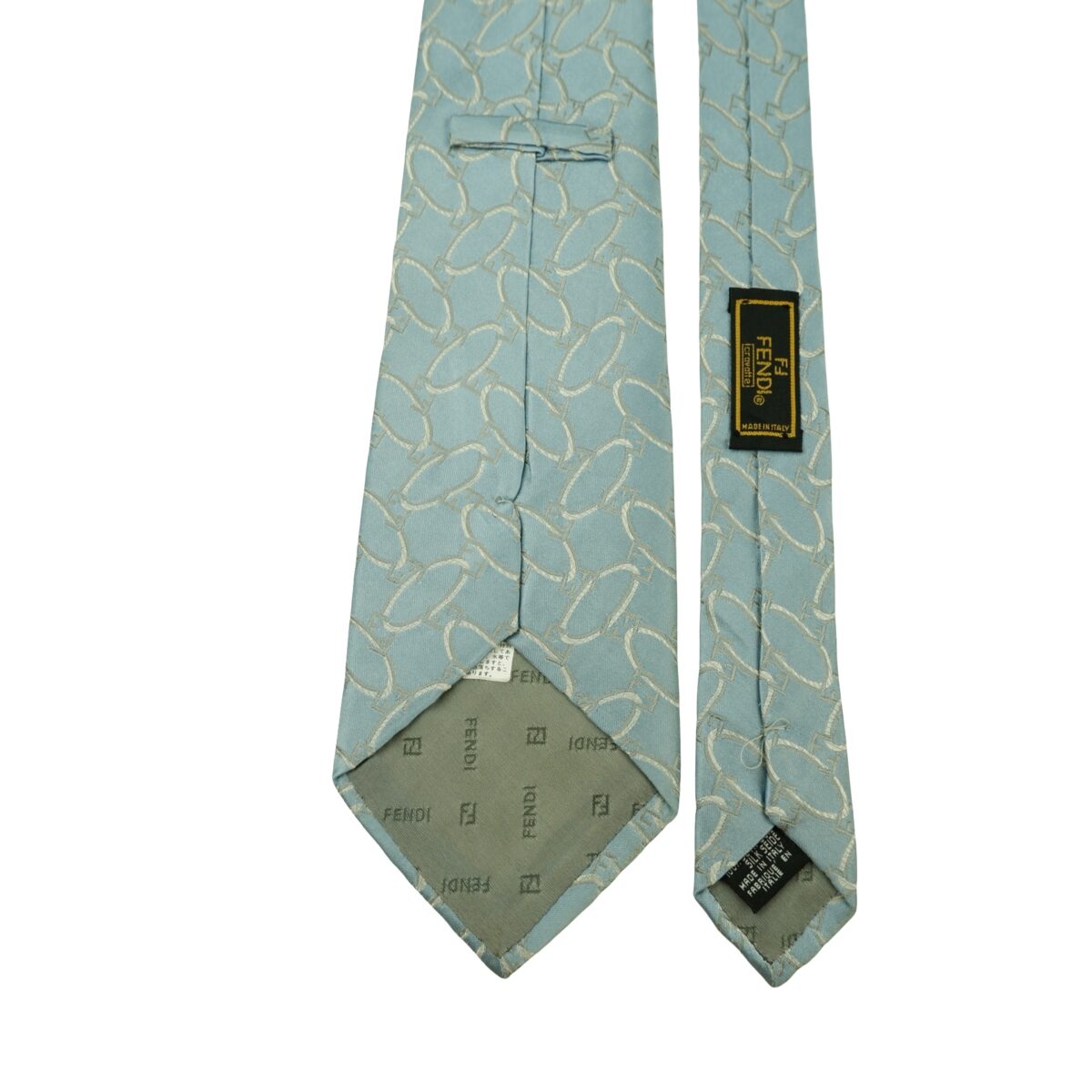 a16438 4 Fendi Tie Silk Light Blue Geometric Italy (US Import Tax Included) มุมที่ 4