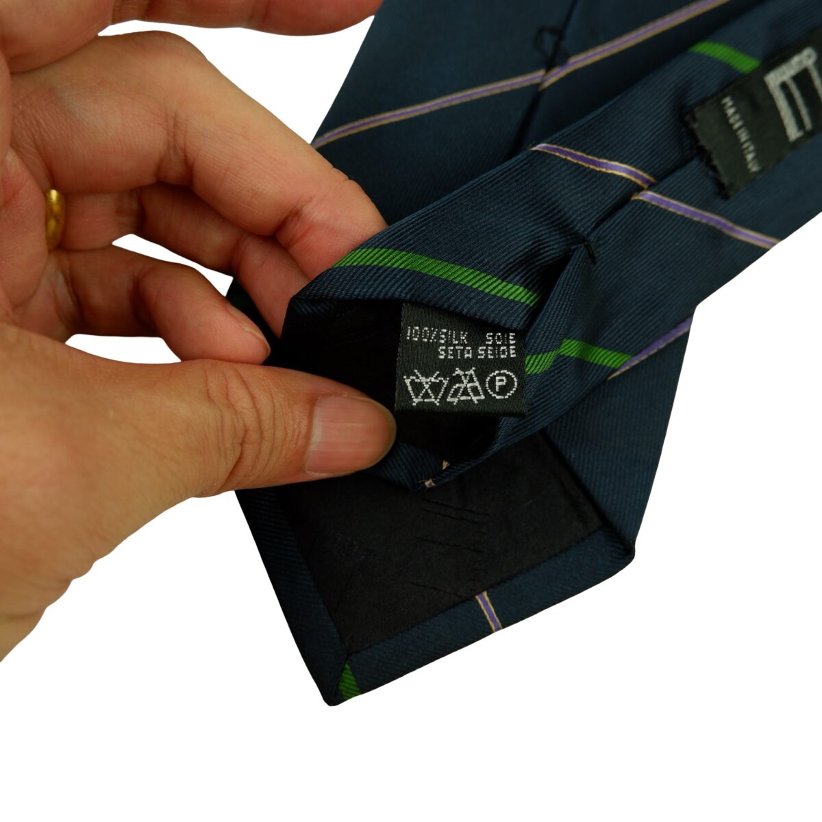 a16441 10 Dunhill Tie Silk Dark Navy Stripe Italy (US Import Tax Included) มุมที่ 10