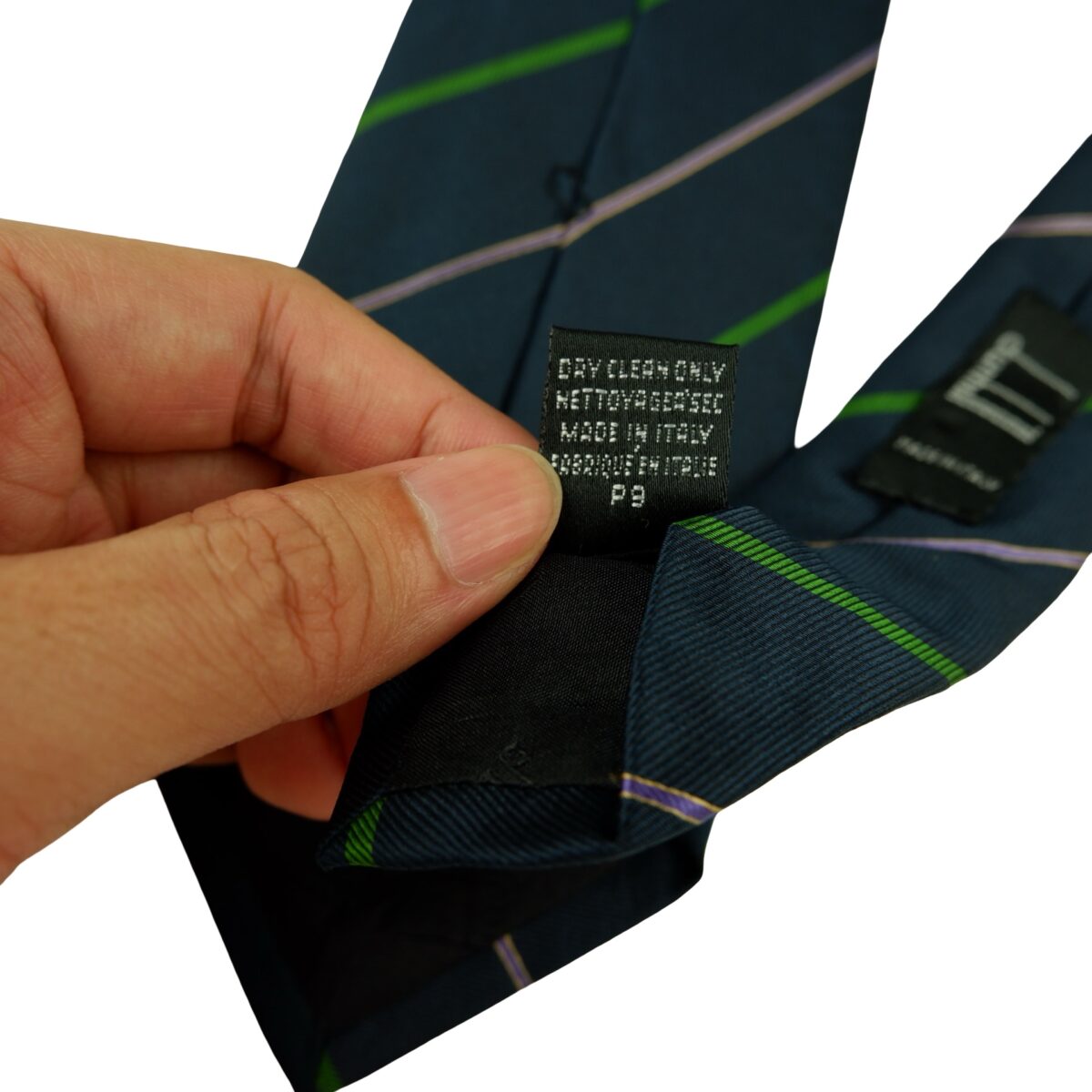 a16441 11 Dunhill Tie Silk Dark Navy Stripe Italy (US Import Tax Included) มุมที่ 11
