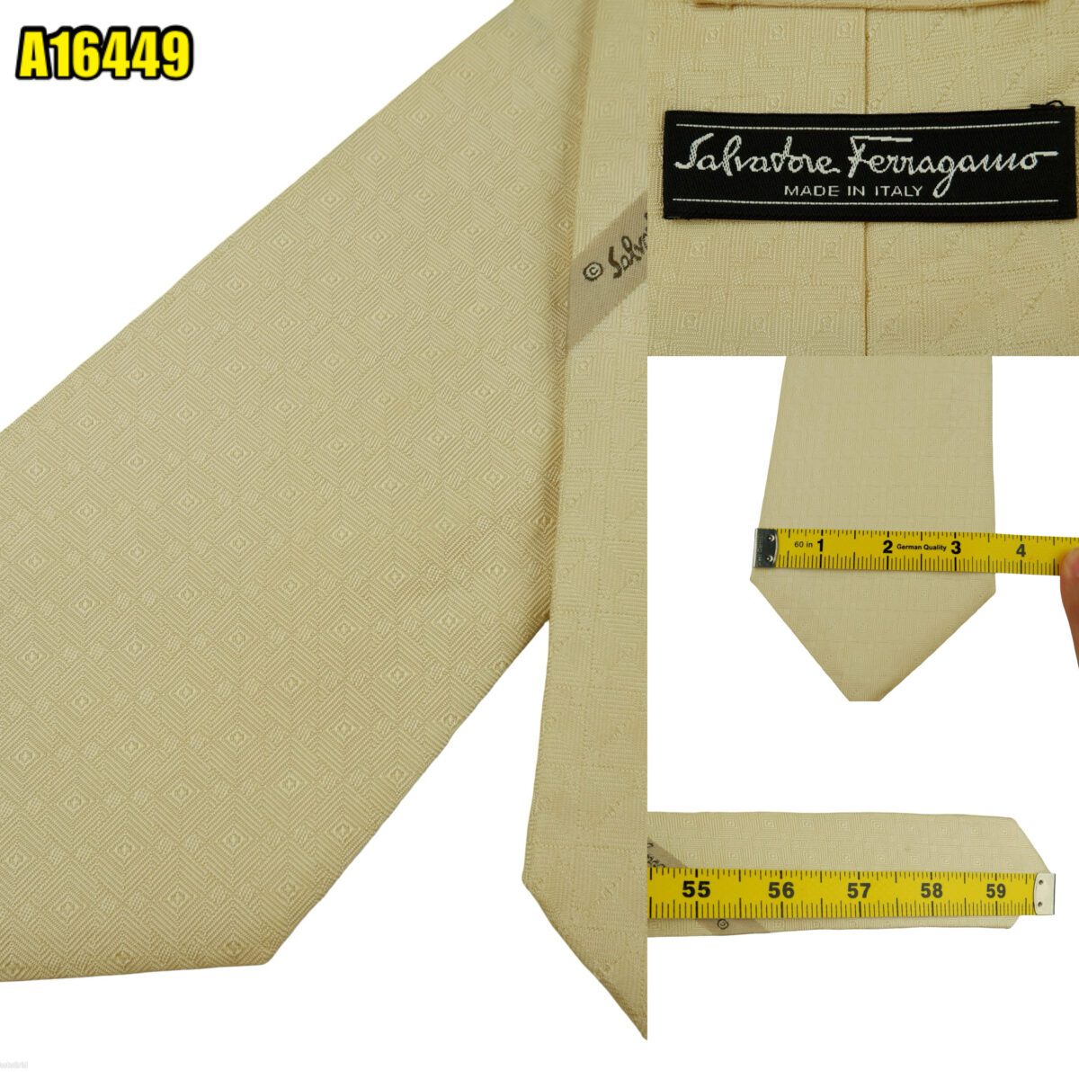 created by photogrid Salvatore Ferragamo Tie Silk Beige Geometric Italy (US Import Tax Included) มุมที่ 1