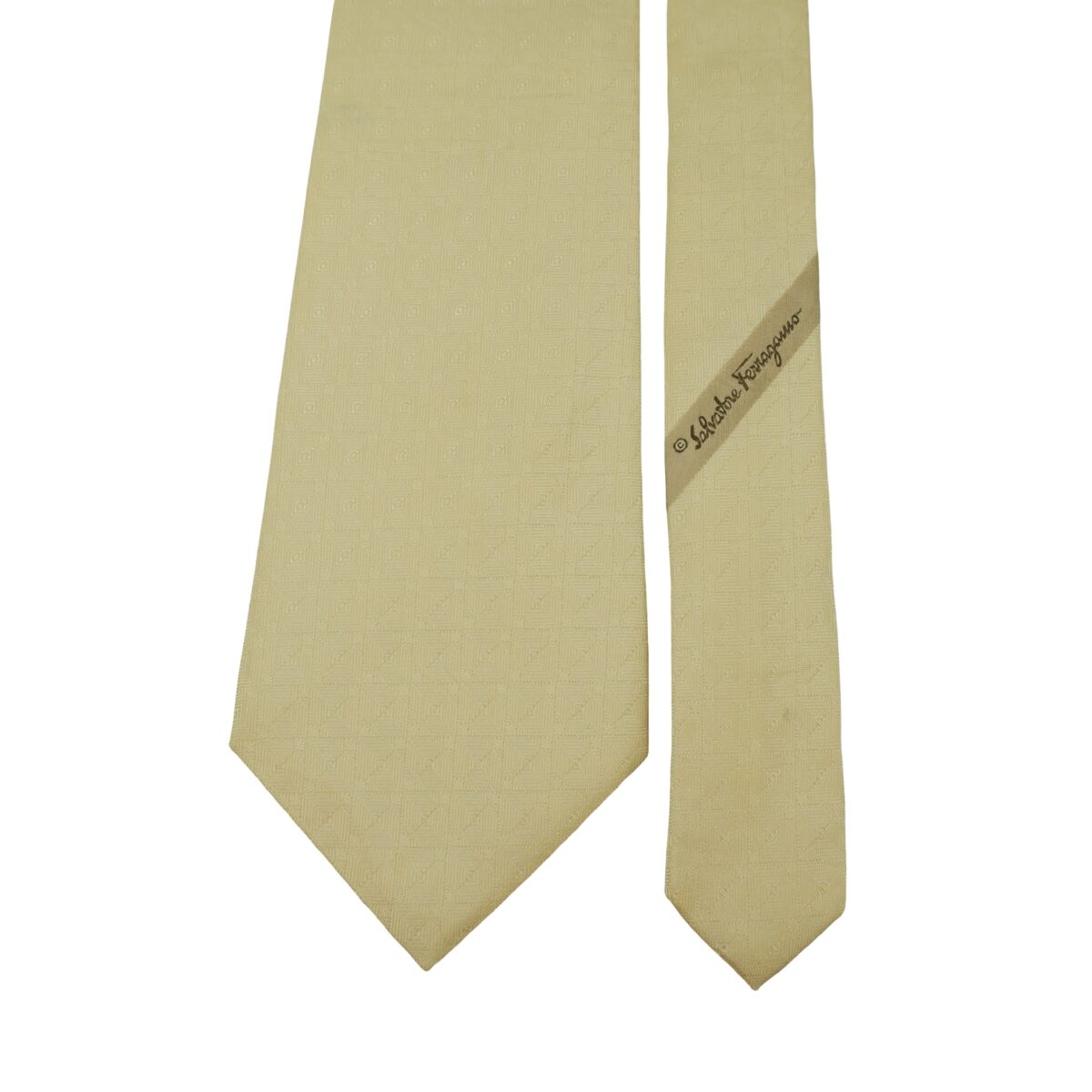a16449 3 Salvatore Ferragamo Tie Silk Beige Geometric Italy (US Import Tax Included) มุมที่ 3
