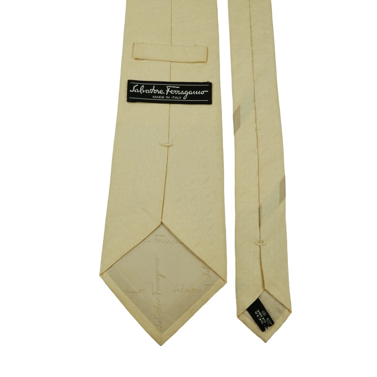 a16449 4 Salvatore Ferragamo Tie Silk Beige Geometric Italy (US Import Tax Included) มุมที่ 4