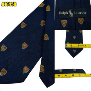 Ralph Lauren Tie Silk Dark Navy Shield Pattern Japan (US Import Tax Included) มุมที่ 1