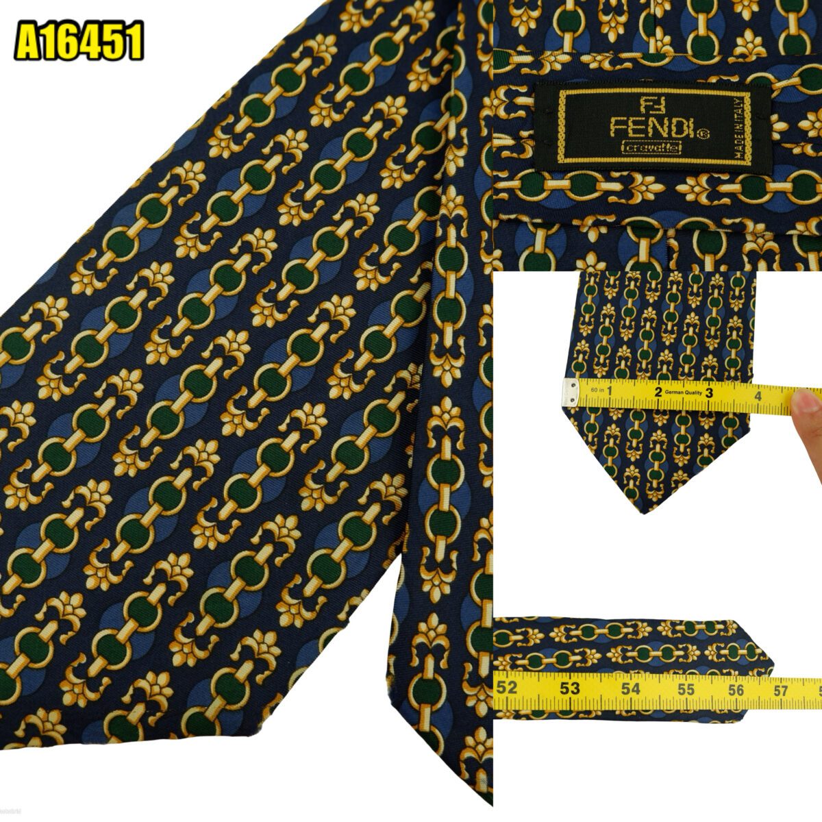 created by photogrid Fendi Tie Silk Dark Navy Abstract Pattern Italy (US Import Tax Included) มุมที่ 1