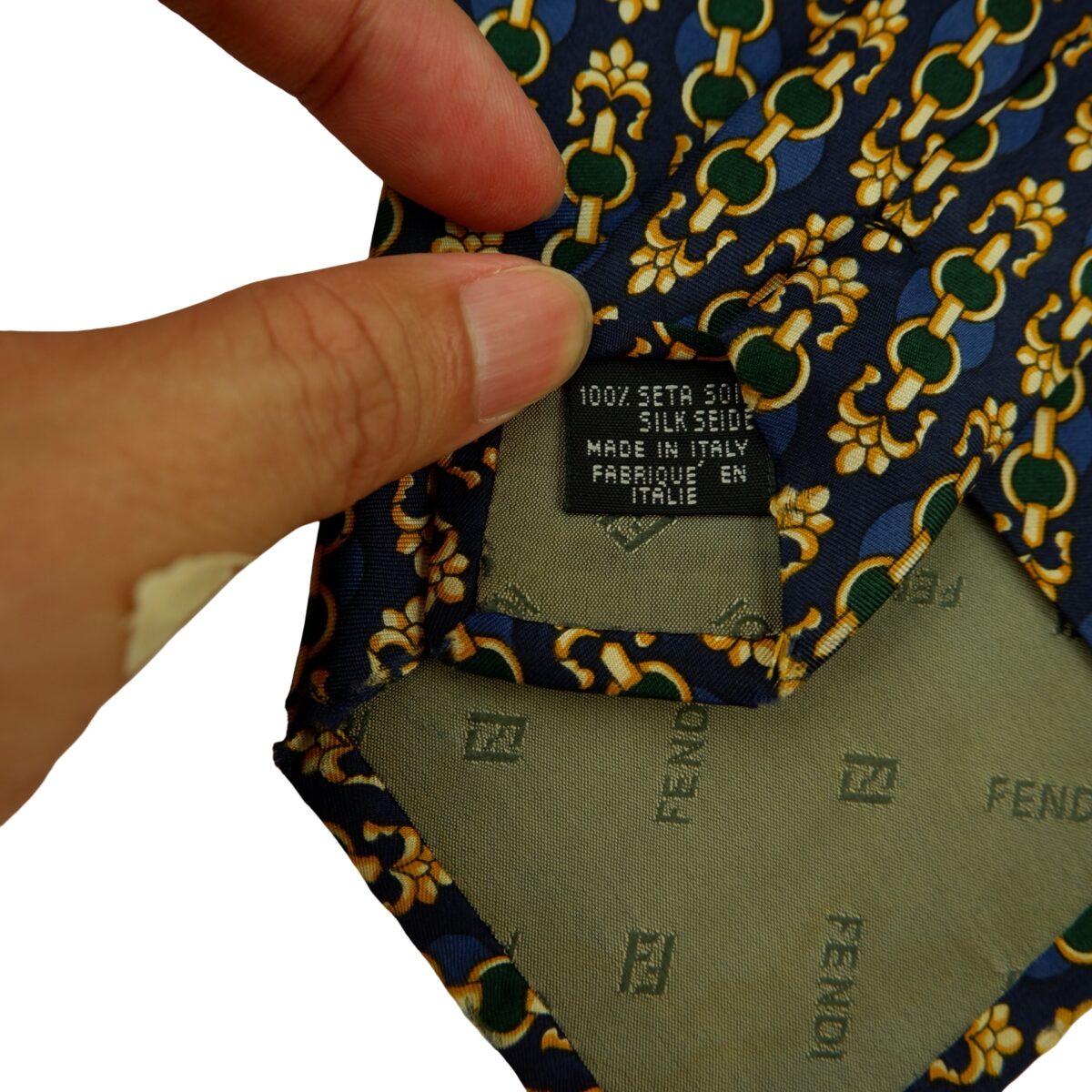 a16451 10 Fendi Tie Silk Dark Navy Abstract Pattern Italy (US Import Tax Included) มุมที่ 10