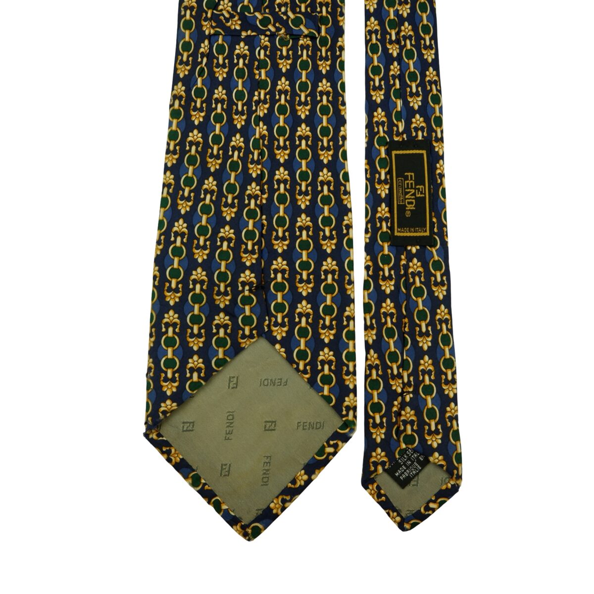 a16451 4 Fendi Tie Silk Dark Navy Abstract Pattern Italy (US Import Tax Included) มุมที่ 4