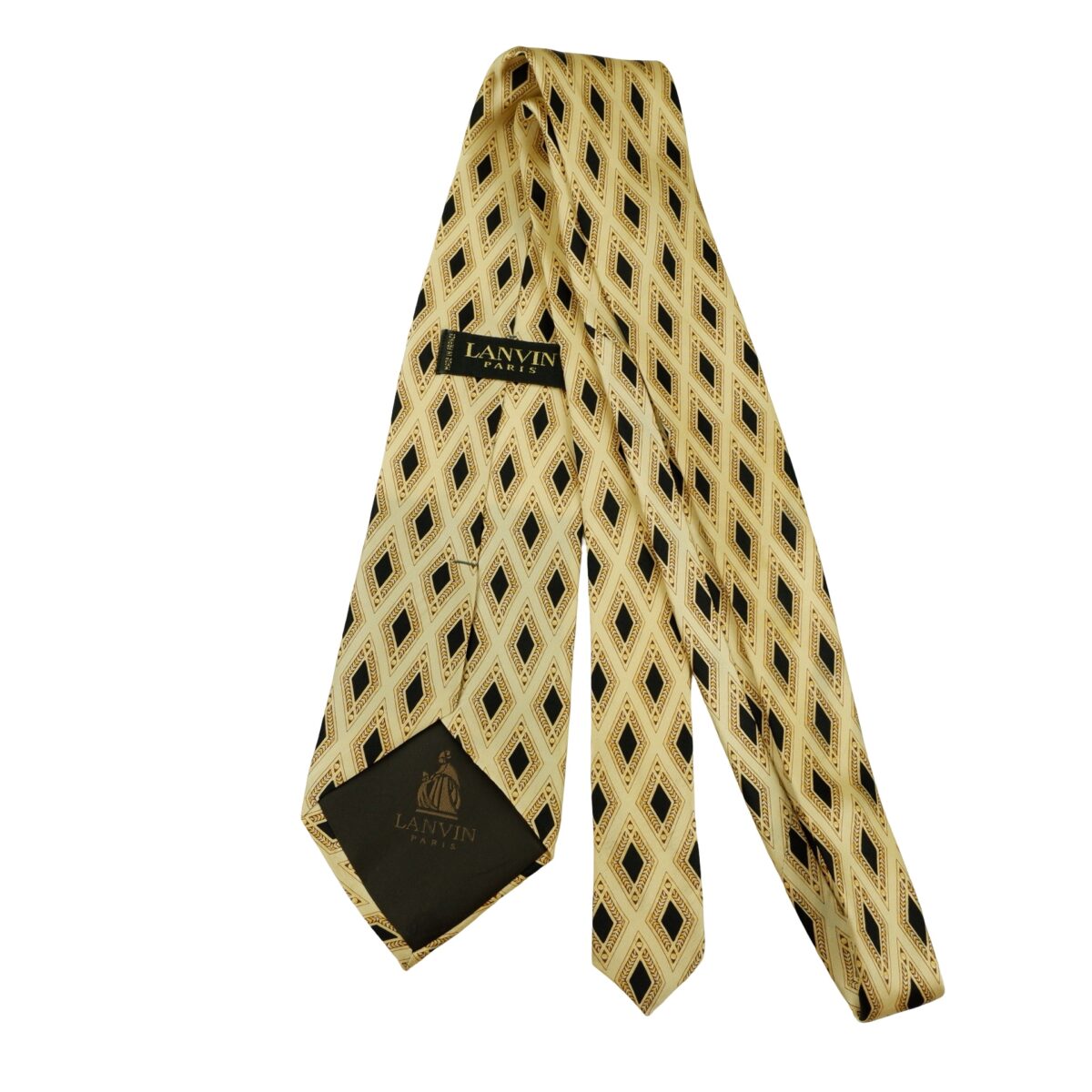 a16452 7 Lanvin Tie Silk Brown Geometric France (US Import Tax Included) มุมที่ 7