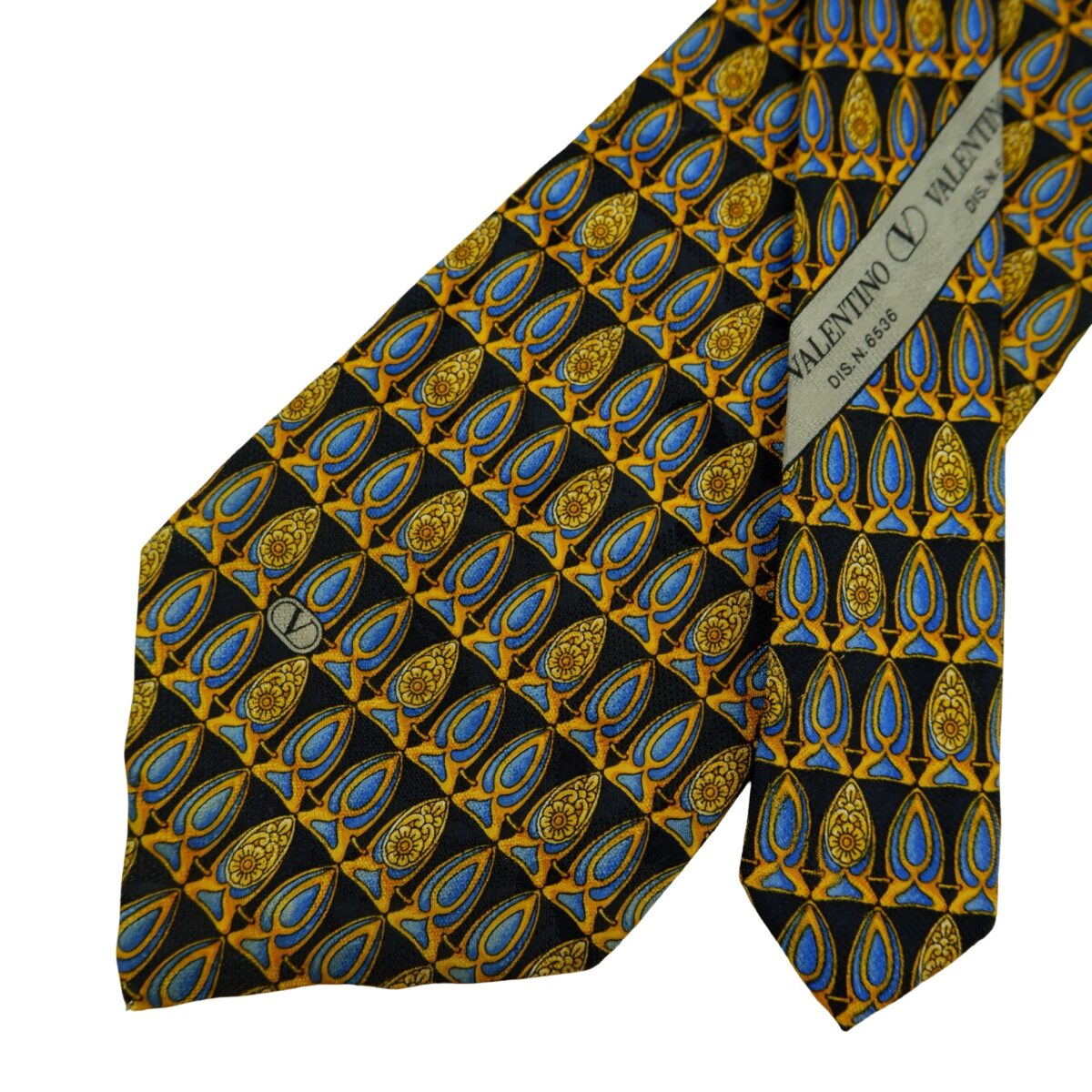 a16453 2 Valentino Tie Silk Black Abstract Pattern Italy (US Import Tax Included) มุมที่ 2