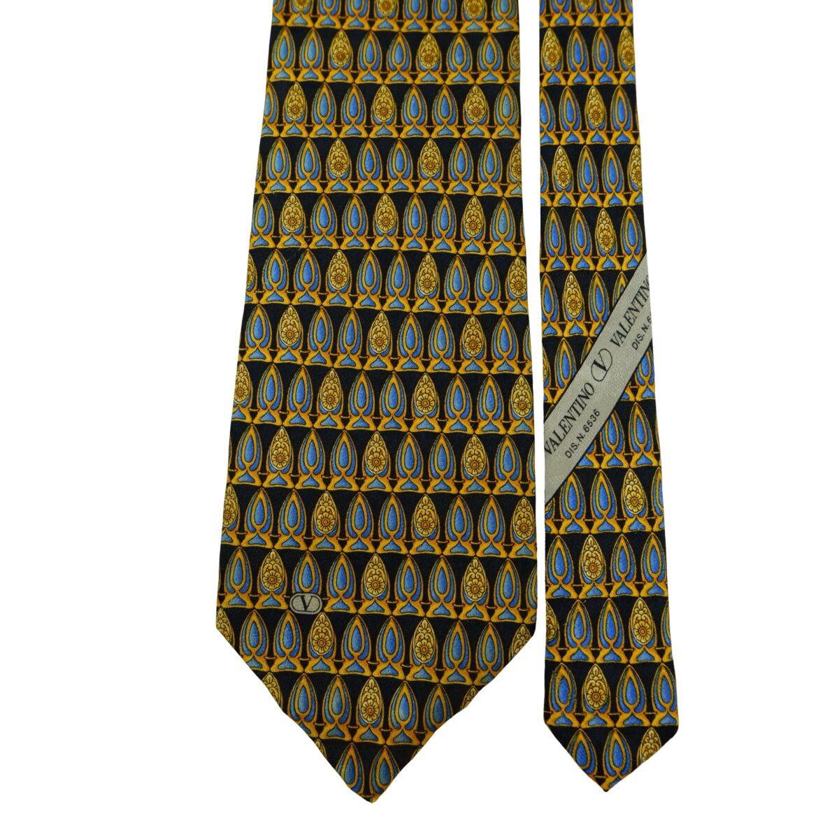 a16453 3 Valentino Tie Silk Black Abstract Pattern Italy (US Import Tax Included) มุมที่ 3
