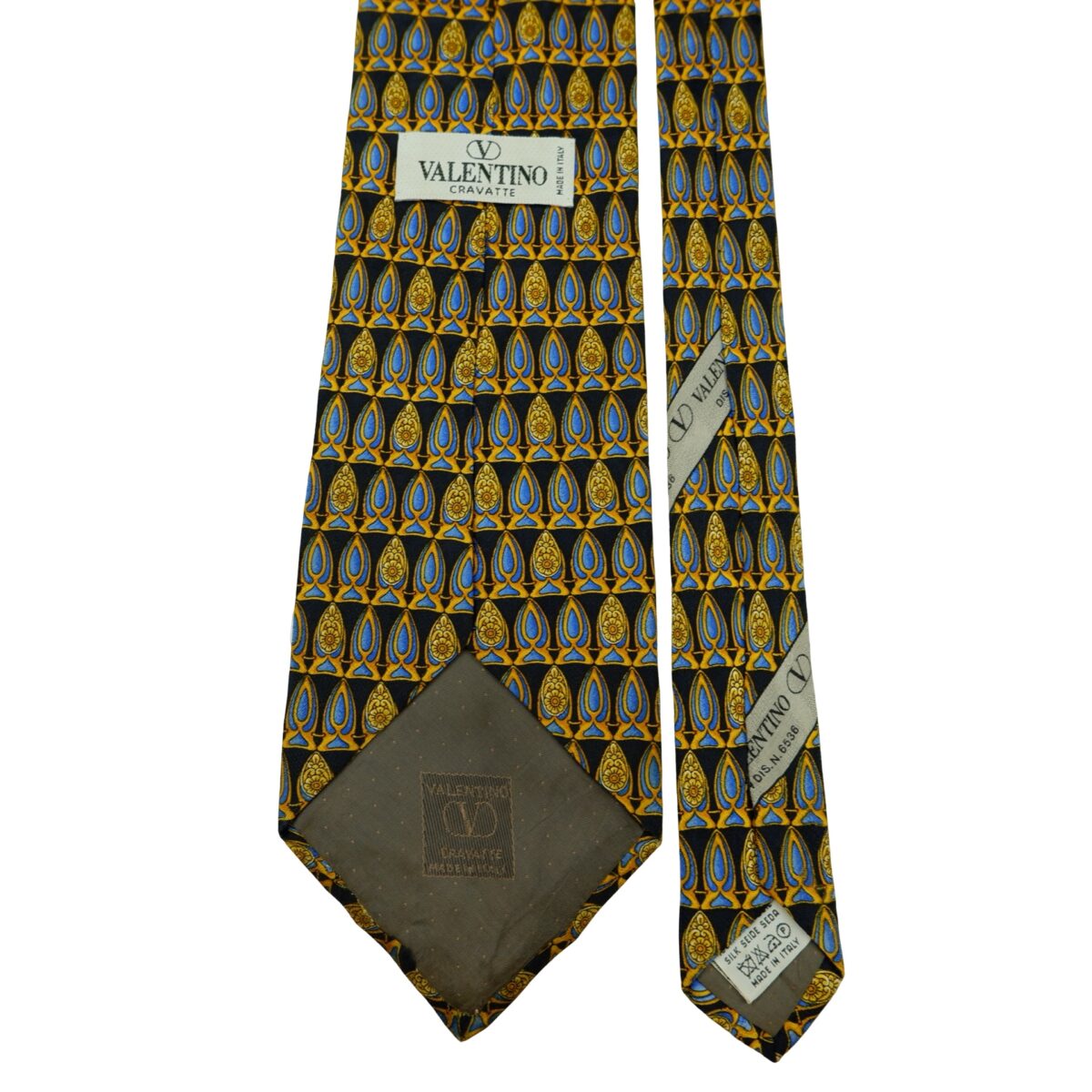a16453 4 Valentino Tie Silk Black Abstract Pattern Italy (US Import Tax Included) มุมที่ 4