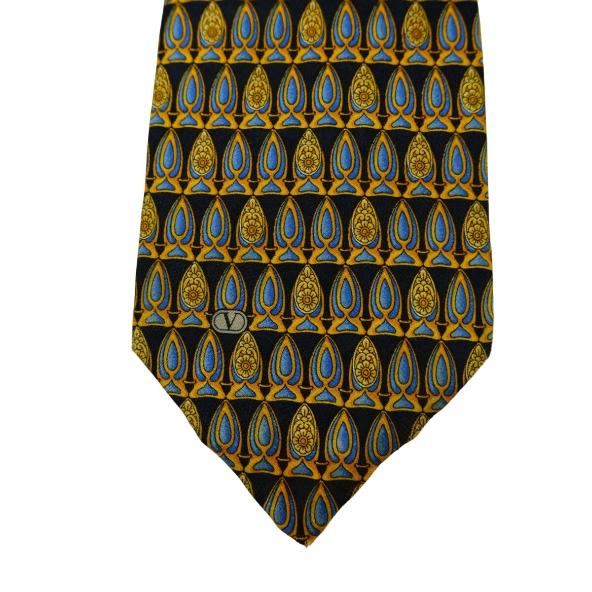 a16453 6 Valentino Tie Silk Black Abstract Pattern Italy (US Import Tax Included) มุมที่ 6