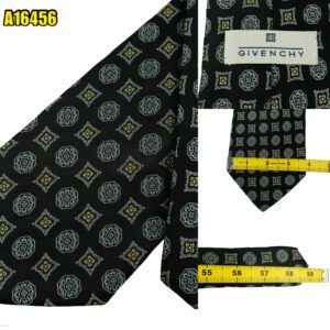 Givenchy Tie Silk Black Geometric Italy (US Import Tax Included) มุมที่ 1