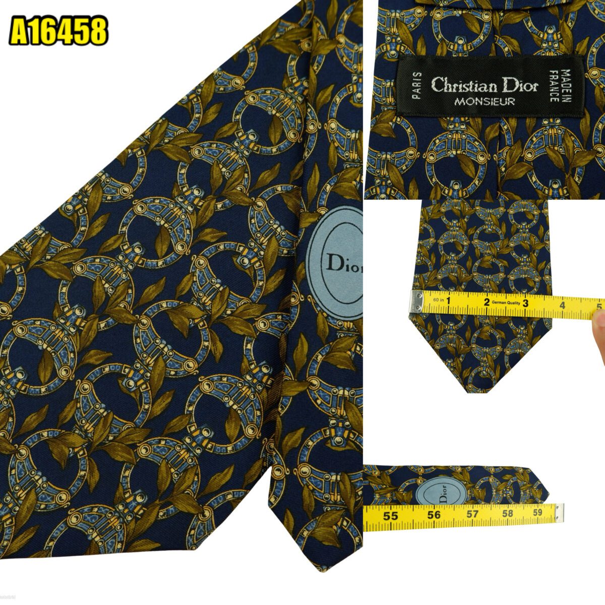 created by photogrid Christian Dior Tie Silk Dark Navy Abstract Pattern France (US Import Tax Included) มุมที่ 1