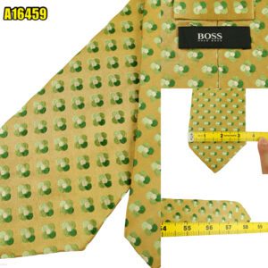 Hugo Boss Tie Silk Gold Geometric Italy (US Import Tax Included) มุมที่ 1