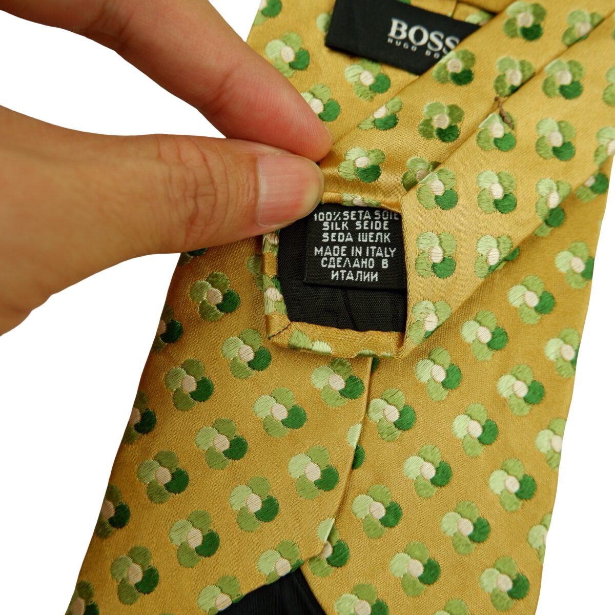 a16459 10 Hugo Boss Tie Silk Gold Geometric Italy (US Import Tax Included) มุมที่ 10