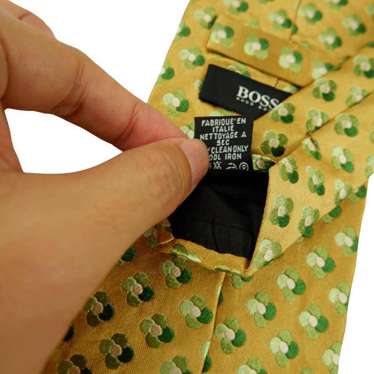 a16459 11 Hugo Boss Tie Silk Gold Geometric Italy (US Import Tax Included) มุมที่ 11