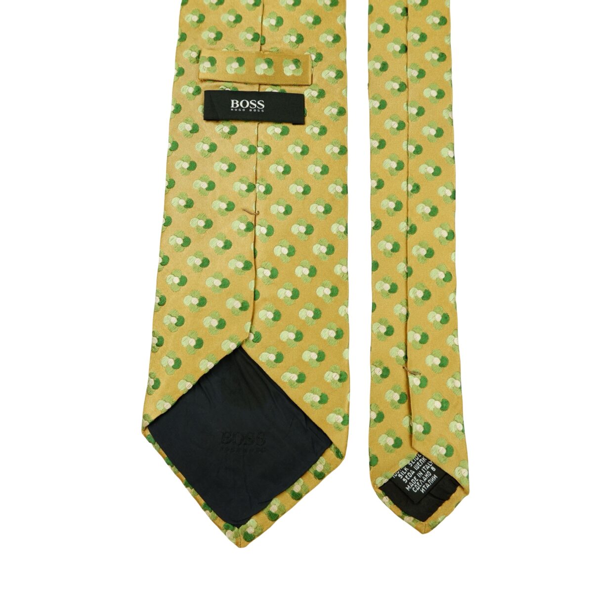 a16459 4 Hugo Boss Tie Silk Gold Geometric Italy (US Import Tax Included) มุมที่ 4