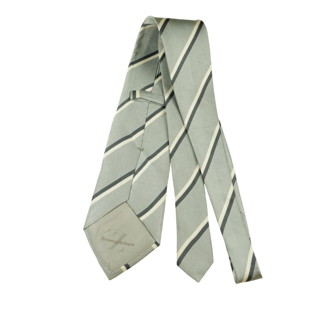 a16460 7 Ermenegildo Zegna Tie Silk Gray Stripe Italy (US Import Tax Included) มุมที่ 7