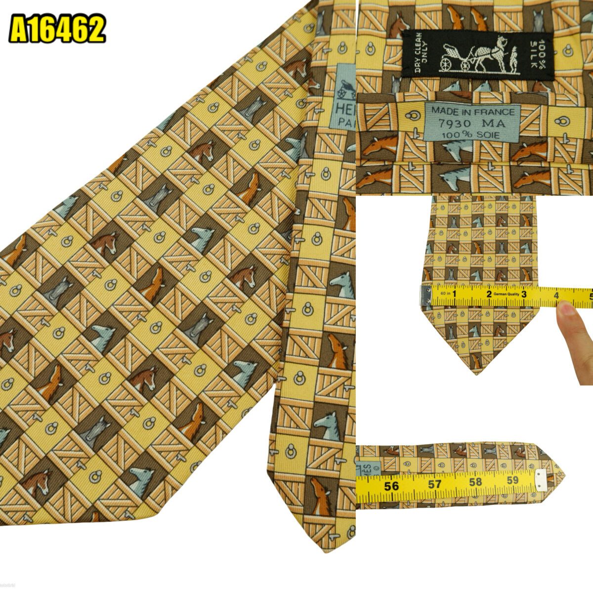 created by photogrid Hermes Tie Silk Yellow Animal Pattern France (US Import Tax Included) มุมที่ 1