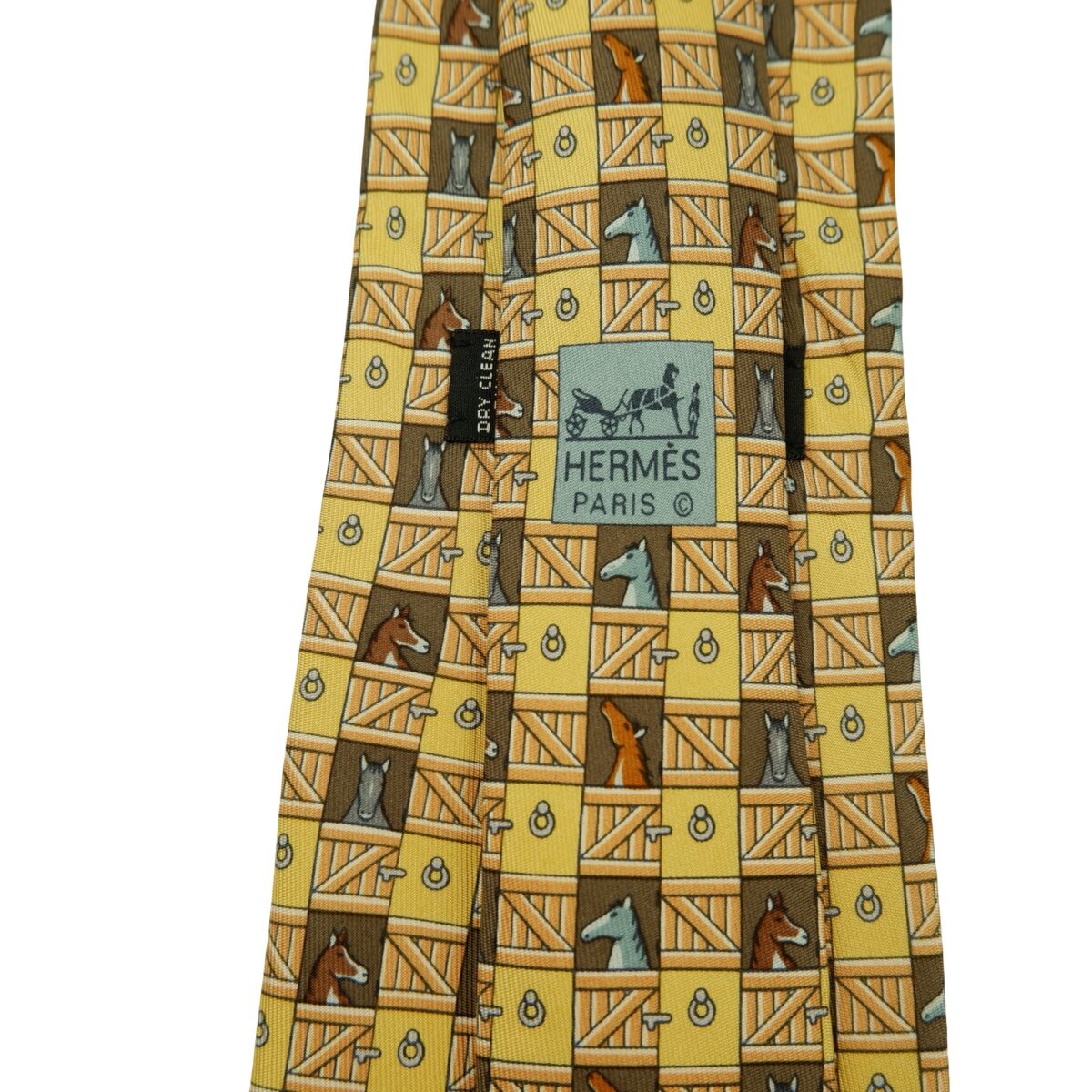 a16462 10 Hermes Tie Silk Yellow Animal Pattern France (US Import Tax Included) มุมที่ 10