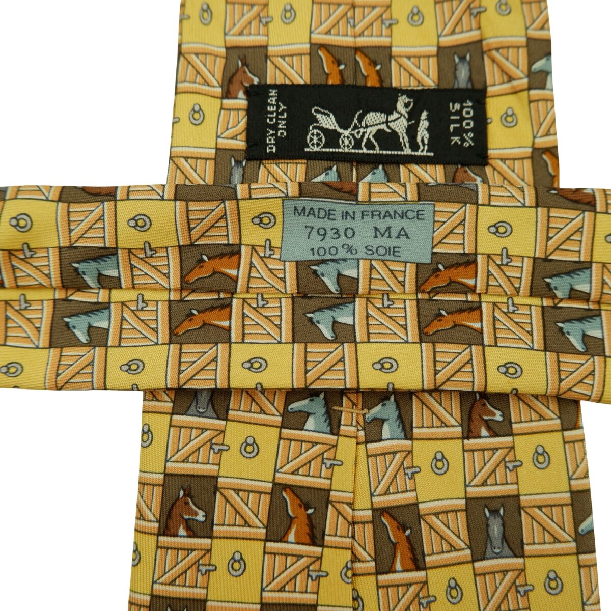 a16462 11 Hermes Tie Silk Yellow Animal Pattern France (US Import Tax Included) มุมที่ 11