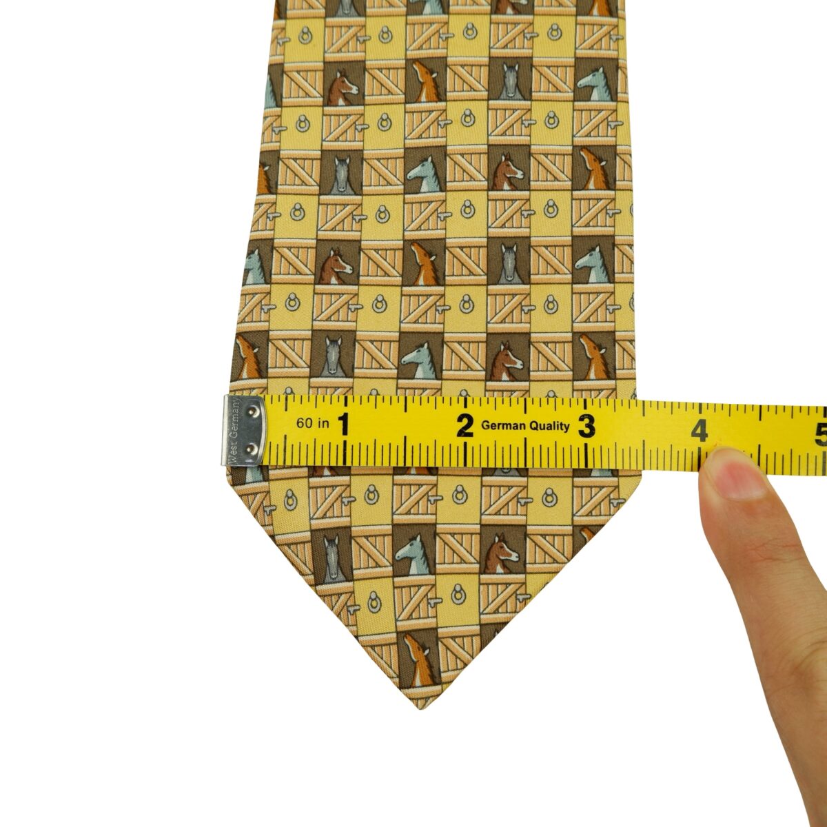 a16462 13 Hermes Tie Silk Yellow Animal Pattern France (US Import Tax Included) มุมที่ 13