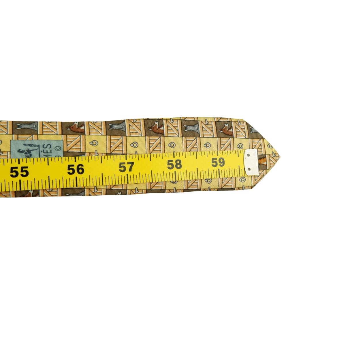 a16462 14 Hermes Tie Silk Yellow Animal Pattern France (US Import Tax Included) มุมที่ 14
