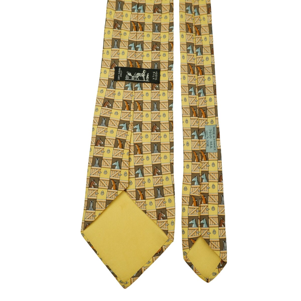 a16462 4 Hermes Tie Silk Yellow Animal Pattern France (US Import Tax Included) มุมที่ 4