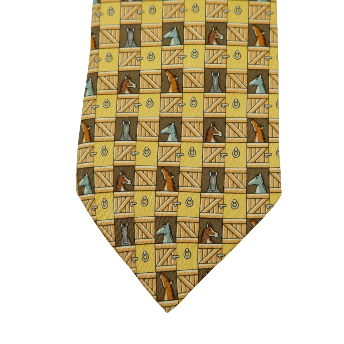 a16462 6 Hermes Tie Silk Yellow Animal Pattern France (US Import Tax Included) มุมที่ 6