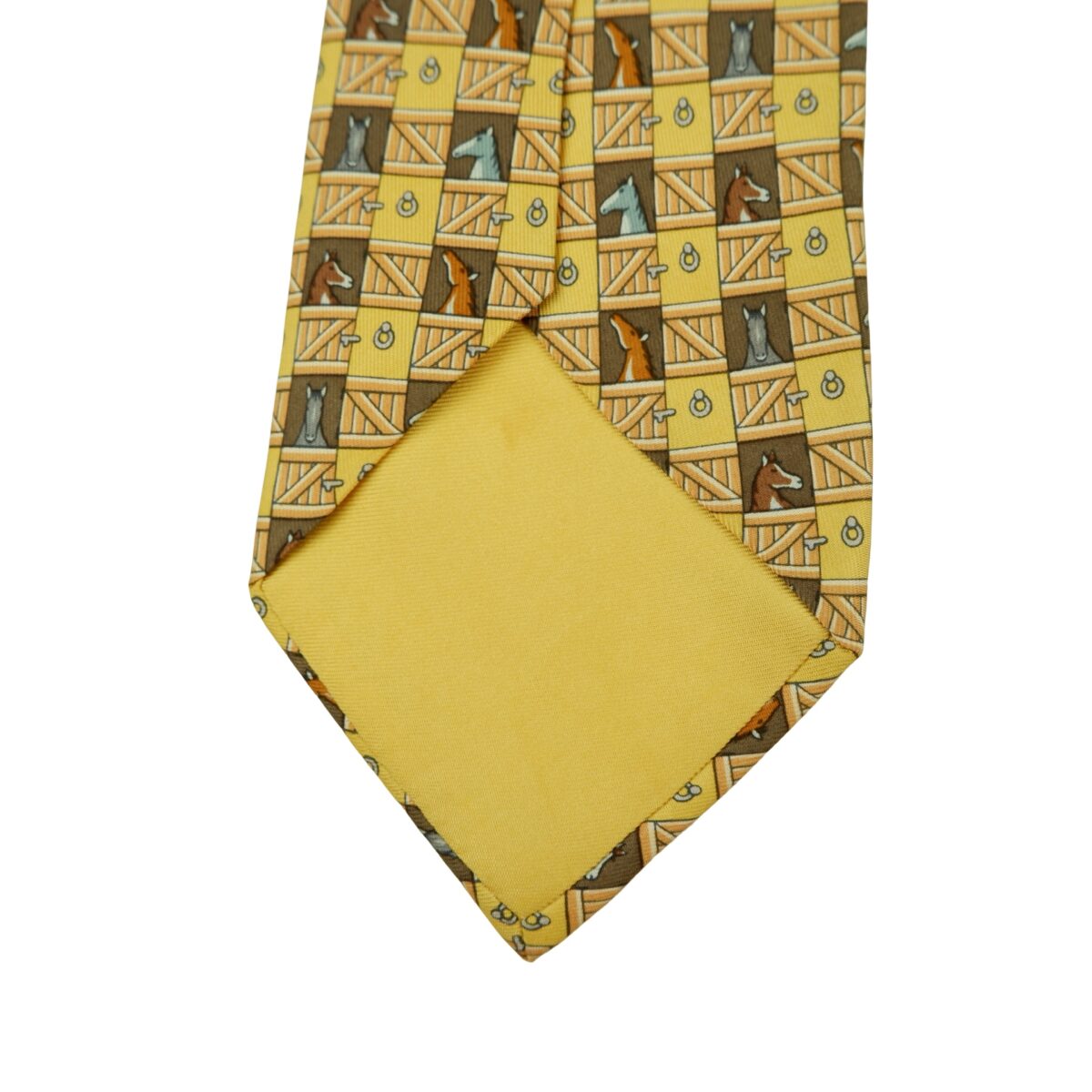 a16462 8 Hermes Tie Silk Yellow Animal Pattern France (US Import Tax Included) มุมที่ 8