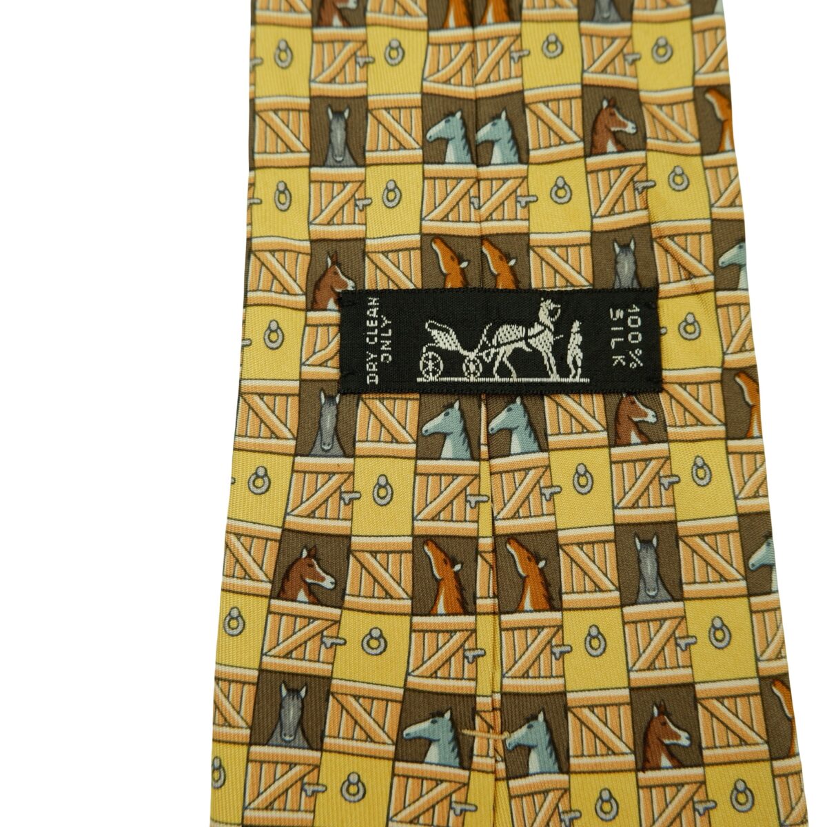 a16462 9 Hermes Tie Silk Yellow Animal Pattern France (US Import Tax Included) มุมที่ 9