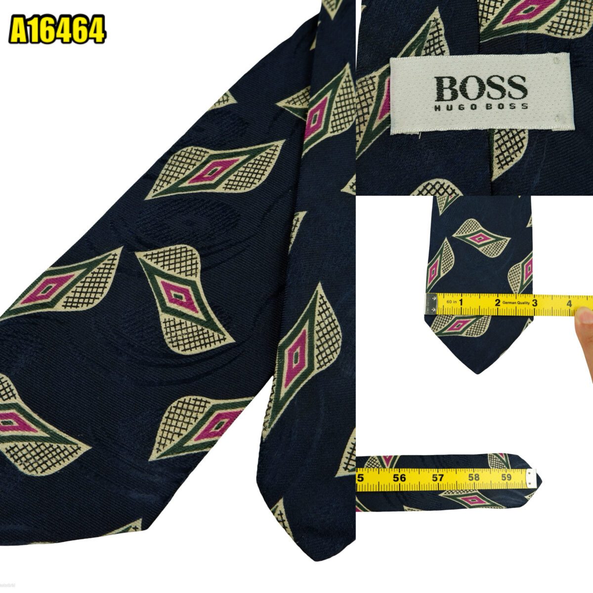 created by photogrid Hugo Boss Tie Silk Dark Navy Abstract Pattern Italy (US Import Tax Included) มุมที่ 1