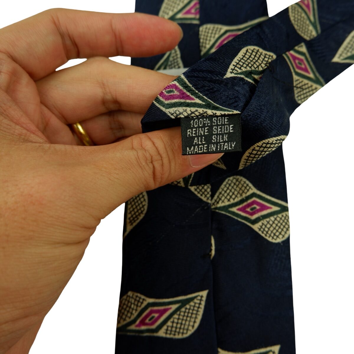 a16464 10 Hugo Boss Tie Silk Dark Navy Abstract Pattern Italy (US Import Tax Included) มุมที่ 10