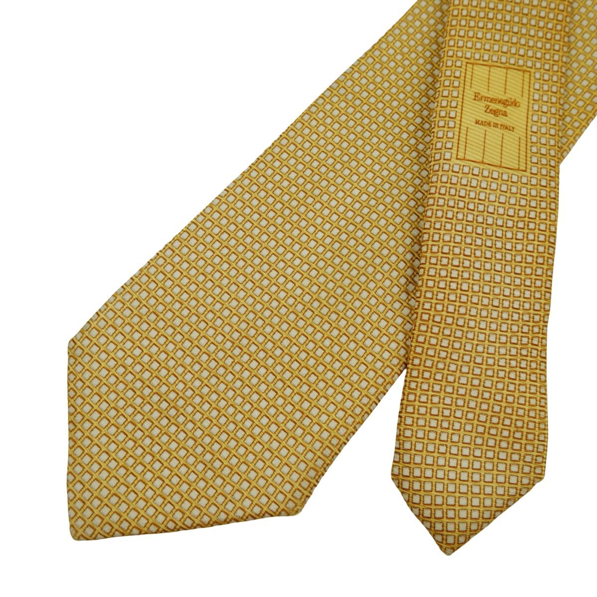 a16467 2 Ermenegildo Zegna Tie Silk Brown Geometric Italy (US Import Tax Included) มุมที่ 2