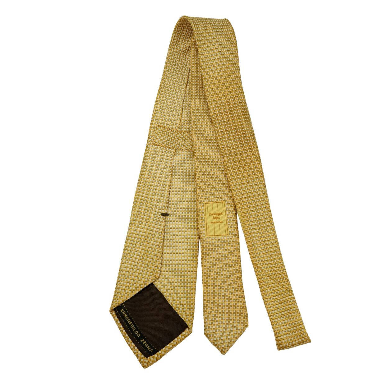 a16467 7 Ermenegildo Zegna Tie Silk Brown Geometric Italy (US Import Tax Included) มุมที่ 7