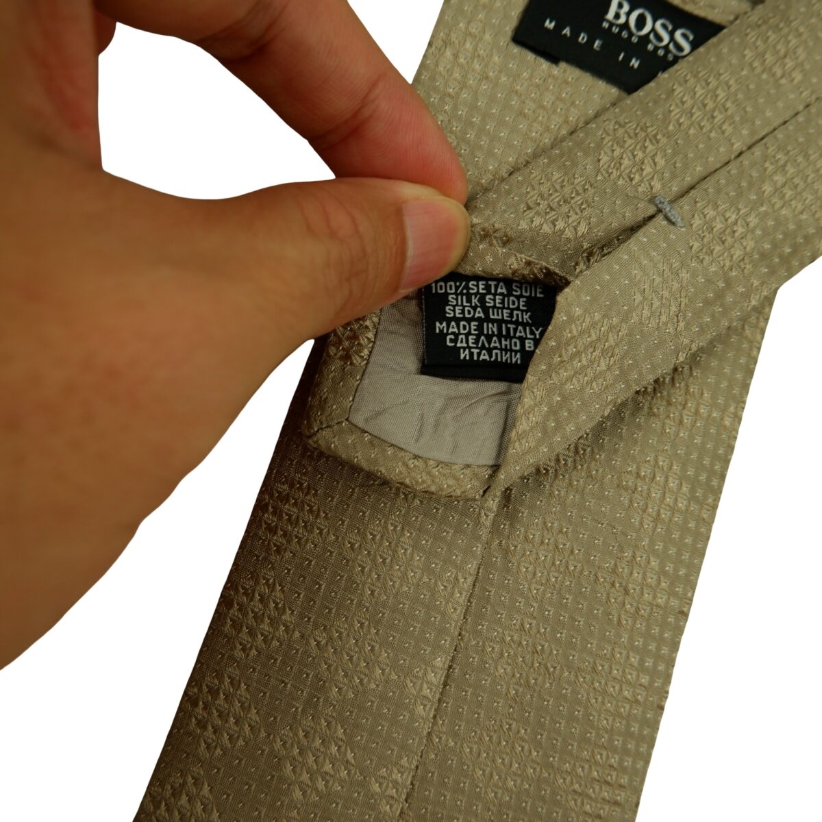 a16470 10 Hugo Boss Tie Silk Brown Geometric Italy (US Import Tax Included) มุมที่ 10